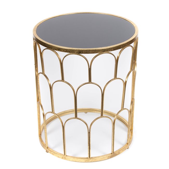 Side table Burch L, golden/black, glass/metal, D50x60cm