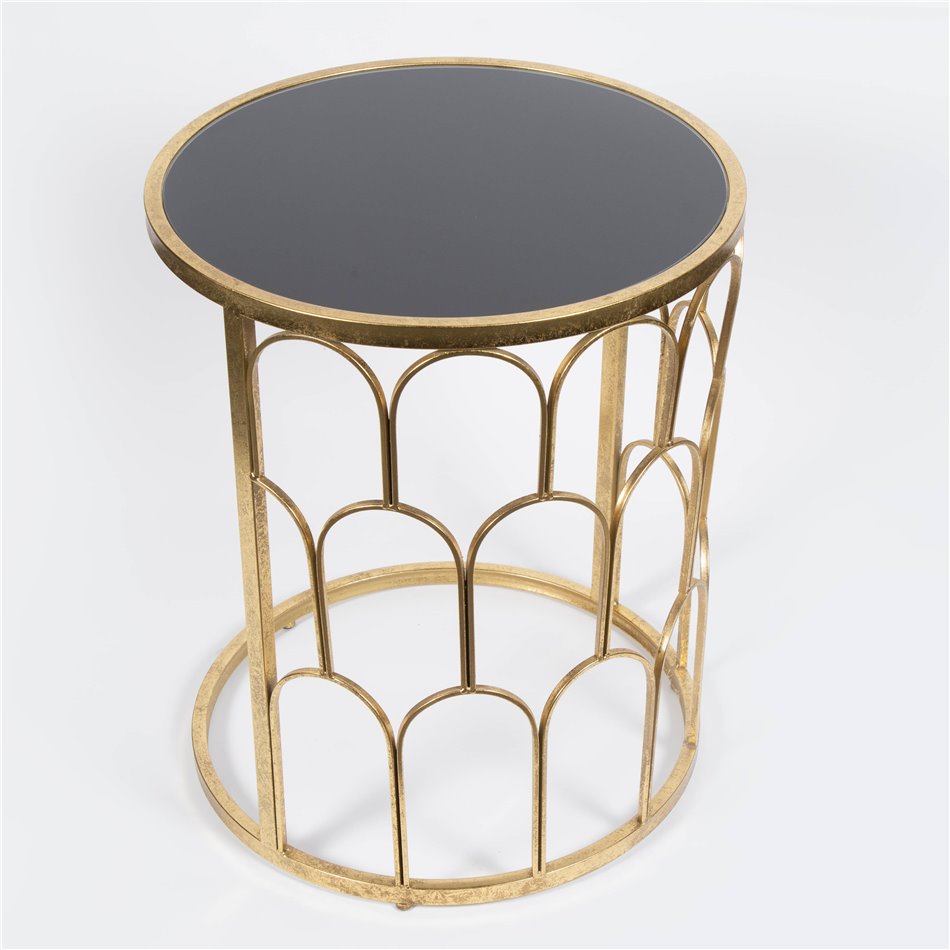 Side table Burch L, golden/black, glass/metal, D50x60cm