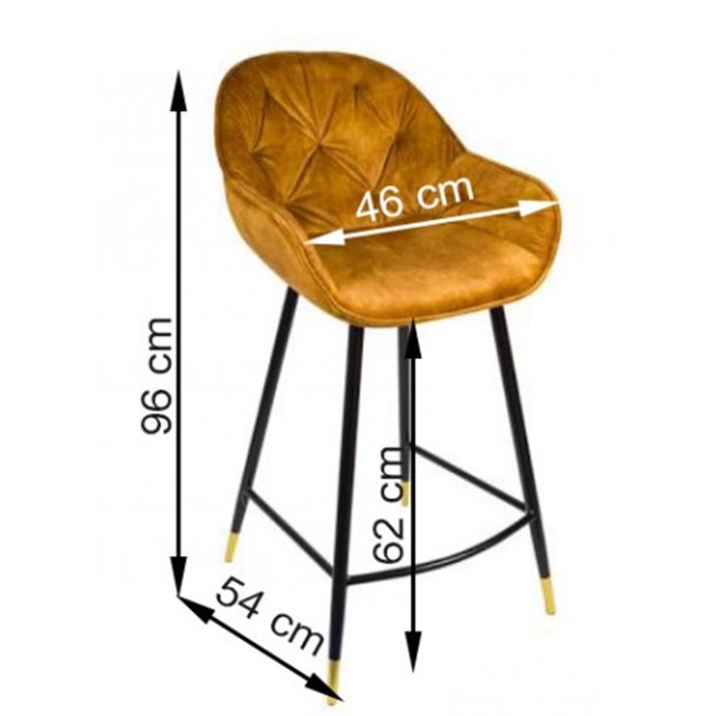Bar chair Salorino, velvet, golden, H96x46x54cm, seat height 62cm