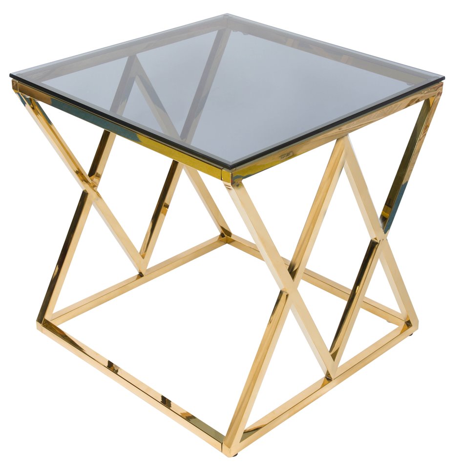 Side table Eden, toned glass/golden, 55x55x55cm