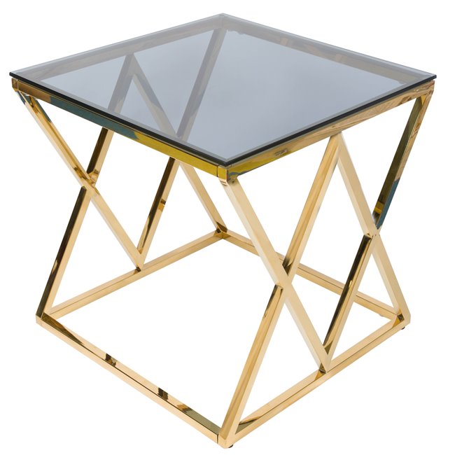 Side table Eden, toned glass/golden, 55x55x55cm