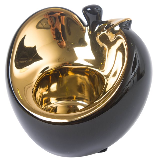Candlestick Apple, ceramic, black/gold color, H8.5cm, 9.5x8cm