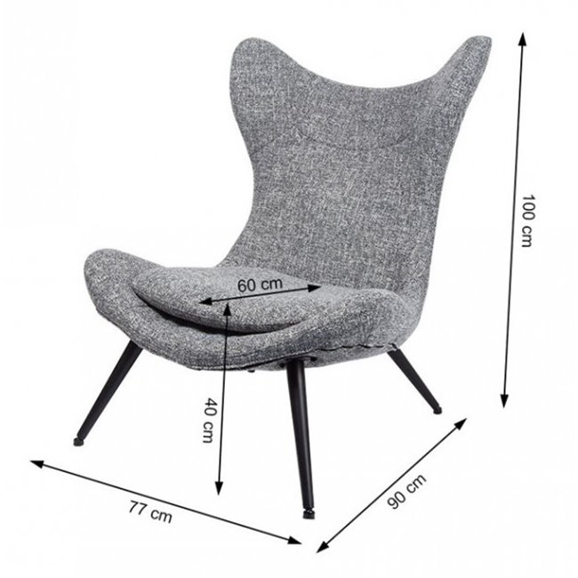 Кресло Zento, серое, H-100x77x90см, высота сиденья 40см