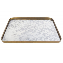 Tray, antique brass colour, with antique mirror glass, 32x32cm
