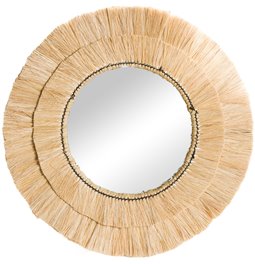 Mirror Raphia Alba, reed/iron/glass, D57cm