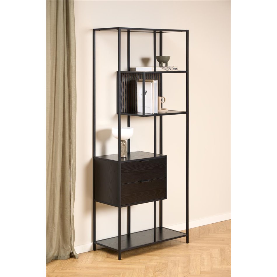 Bookcase Seaford, black, H185x77x35cm 