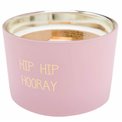 Scented soy candle in glass jar Hip hip hooray, pink, 25 h, H5cm, D7.5cm