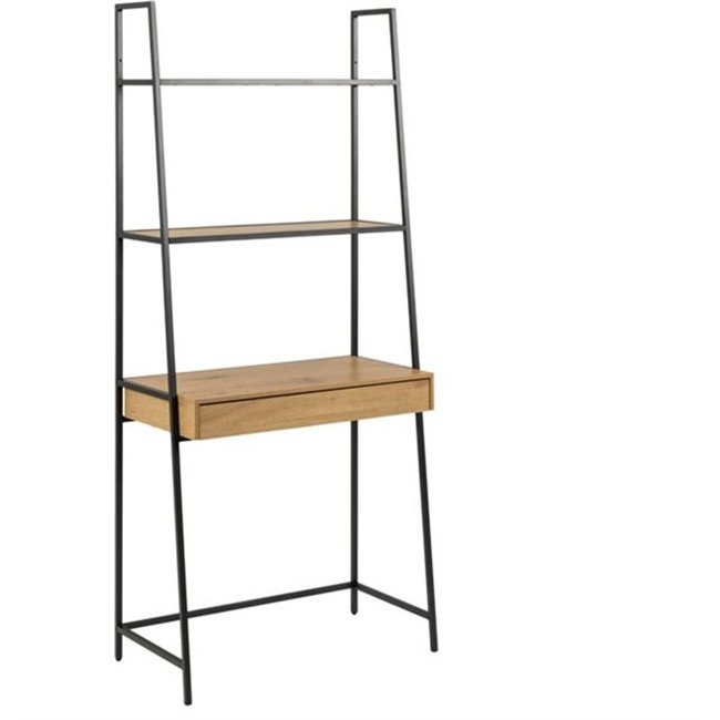 Bookcase Seaford with 1 drawer, oak/black frame, H174.5x77x36cm