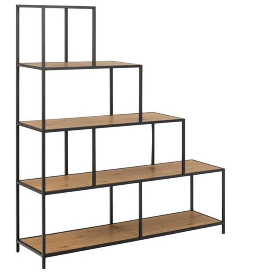 Bookcase Seaford II, imitation oak/black frame, H150x135x35cm