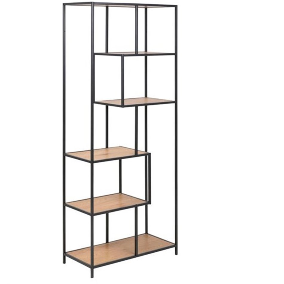 Bookcase Seaford, oak/black frame, H185x77x35cm