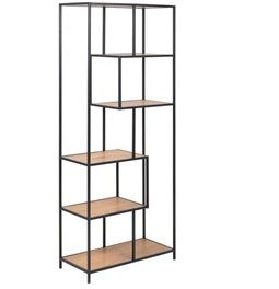 Bookcase Seaford, oak/black frame, H185x77x35cm