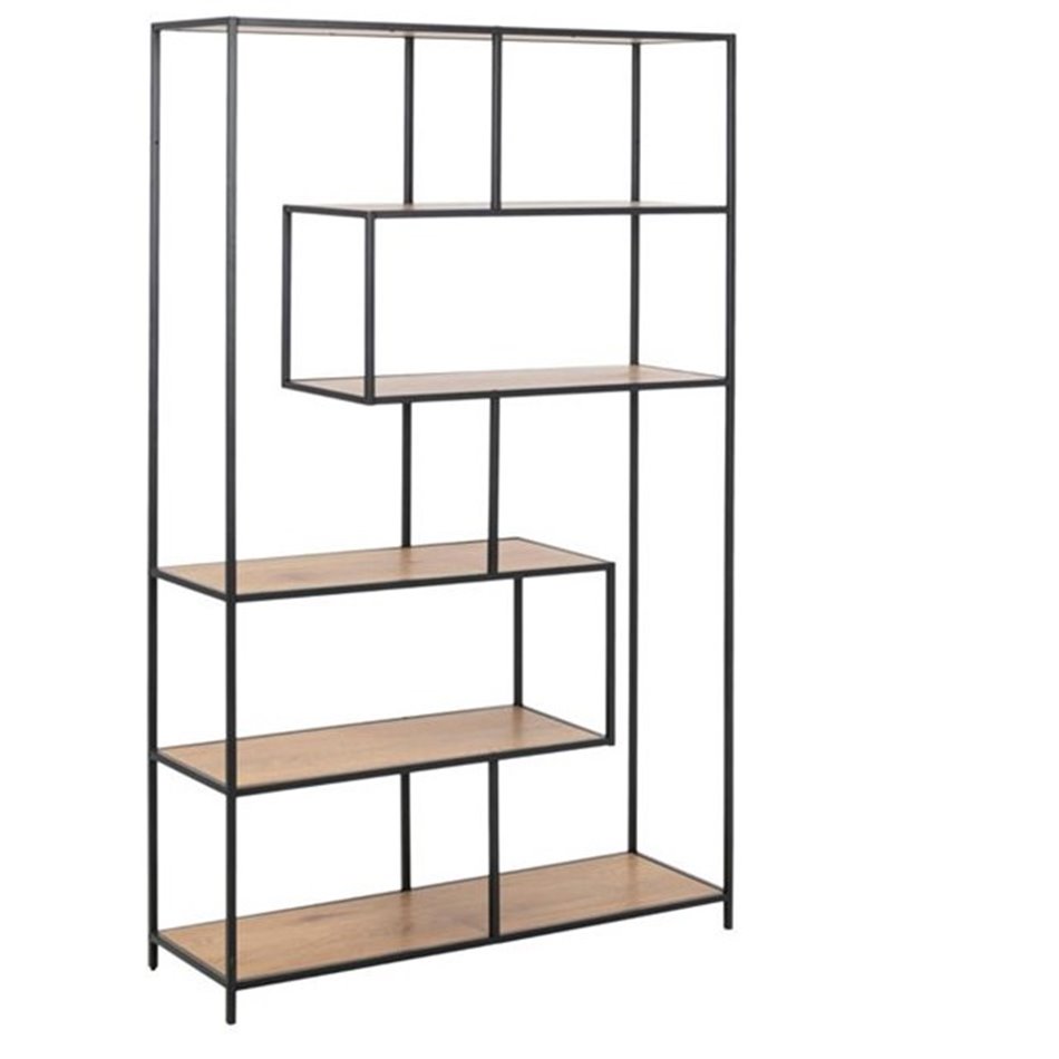 Bookcase Seaford, oak/black frame, H185x114x35cm