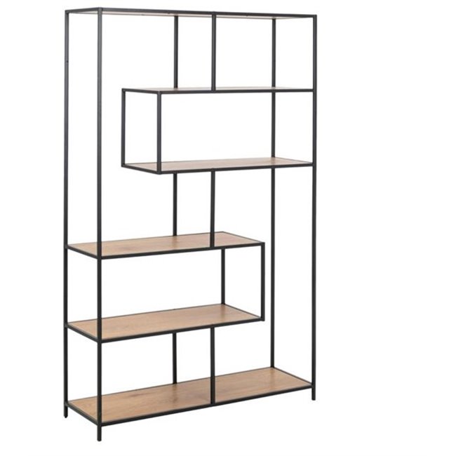 Bookcase Seaford, oak/black frame, H185x114x35cm