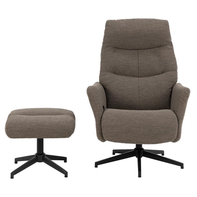 Armchair Alondo with footstool, brown, H112x75x83cm, seat height 47cm