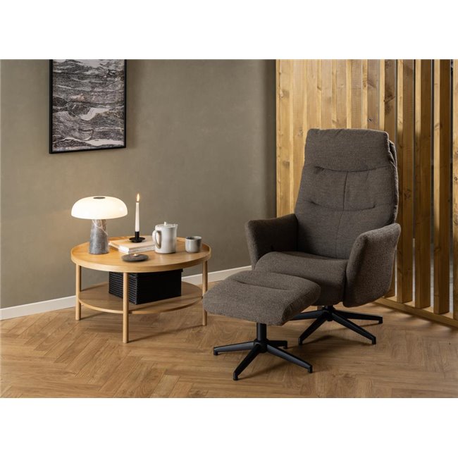 Armchair Alondo with footstool, brown, H112x75x83cm, seat height 47cm