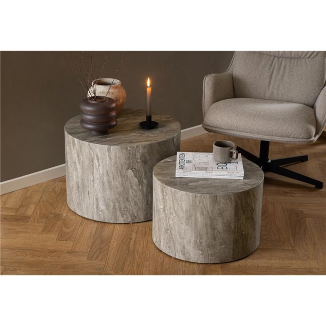 Coffee table set Aice, grey marble look, H40xD58cm 