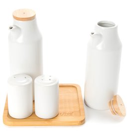 Oil and vinegar set, bamboo/ceramic,15.3 x13.3 x18cm