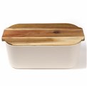 Bread box with acacia wood lid, white/natural, H19x33x12cm