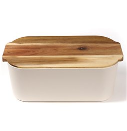 Bread box with acacia wood lid, white/natural, H19x33x12cm