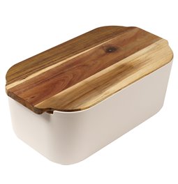 Bread box with acacia wood lid, white/natural, H19x33x12cm
