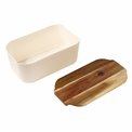 Bread box with acacia wood lid, white/natural, H19x33x12cm