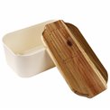 Bread box with acacia wood lid, white/natural, H19x33x12cm