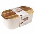 Bread box with acacia wood lid, white/natural, H19x33x12cm