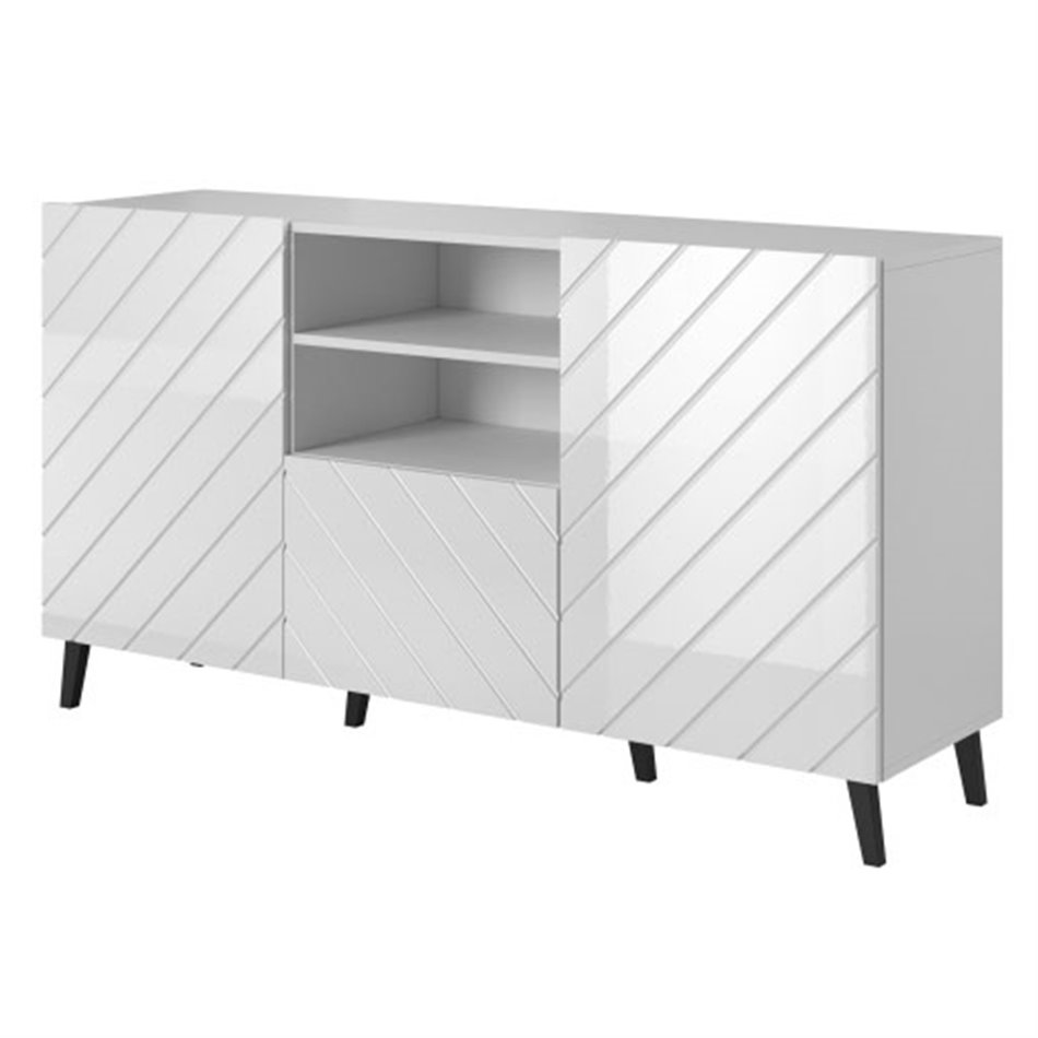 Sideboard Habeto, glossy white, chipboard, H82x150x41.6cm 