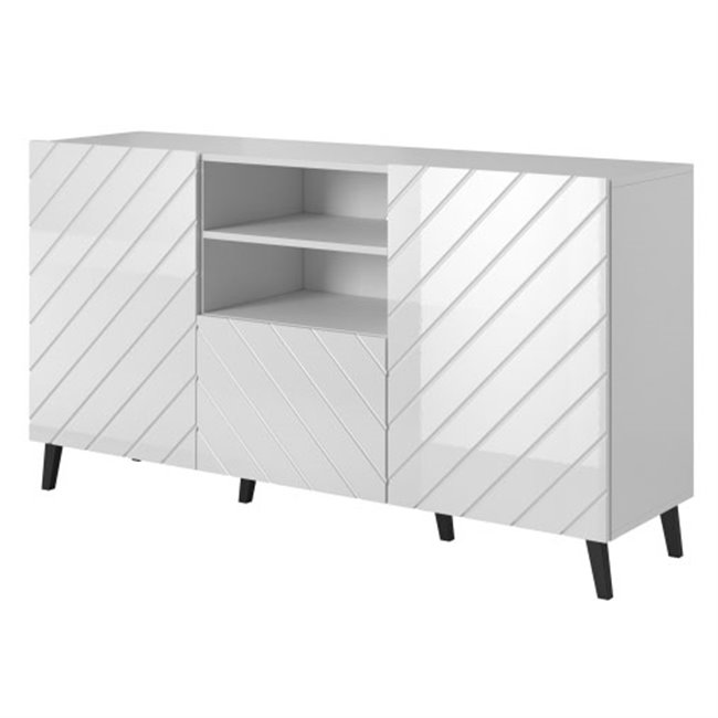 Sideboard Habeto, glossy white, chipboard, H82x150x41.6cm 
