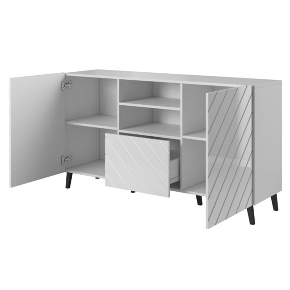 Sideboard Habeto, glossy white, chipboard, H82x150x41.6cm 