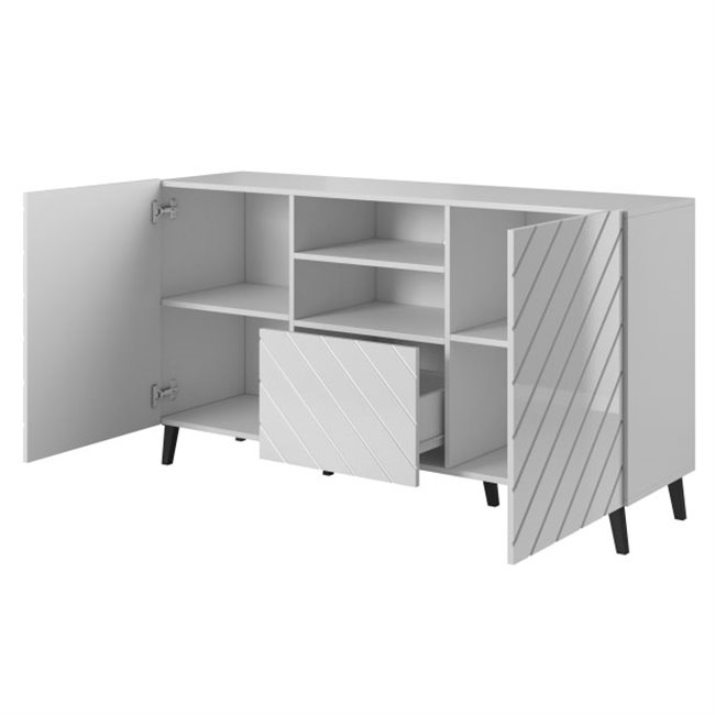 Sideboard Habeto, glossy white, chipboard, H82x150x41.6cm 
