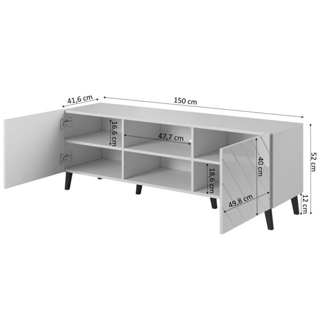 TV table Habeto, grey, chipboard/plastic, 150x41.6cm, H52cm 