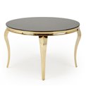 Dining table Heginald G, black/gold color, steel/glass, D120cm, H76cm 