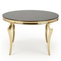 Dining table Heginald G, black/gold color, steel/glass, D120cm, H76cm 