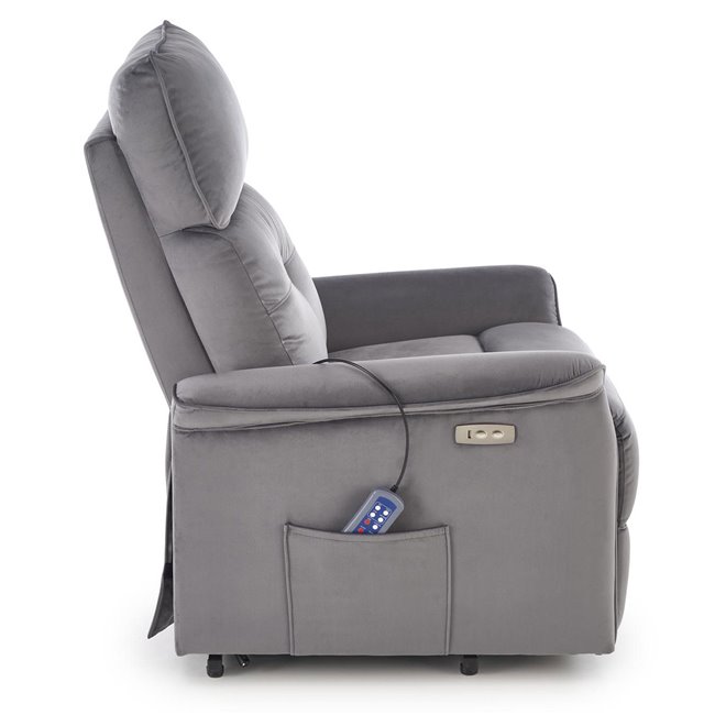 Electric recliner with massage function Hemiro, grey, H108-90x80x90-160cm, seat height 51-52cm