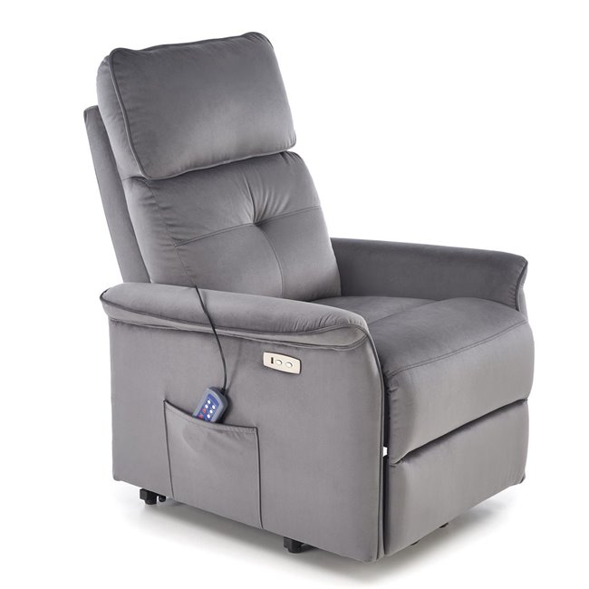 Electric recliner with massage function Hemiro, grey, H108-90x80x90-160cm, seat height 51-52cm