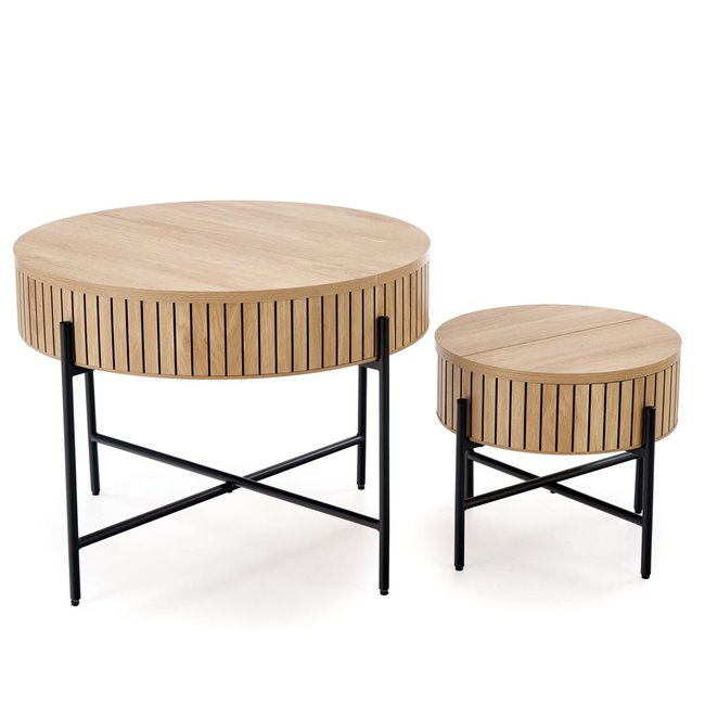 Coffee table set with storage space Hante, natural/black, H50x D67cm, H40x D36cm 