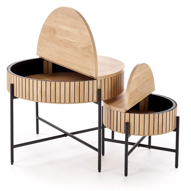 Coffee table set with storage space Hante, natural/black, H50x D67cm, H40x D36cm 
