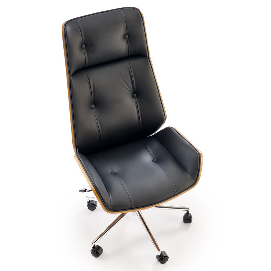 Office chair Hebstero, walnut/black color, eco leather, H114-122x65x60cm, seat height 46-54cm