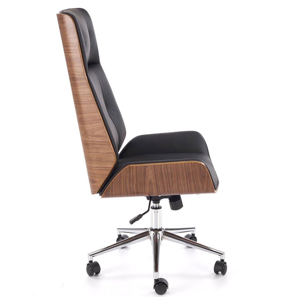 Office chair Hebstero, walnut/black color, eco leather, H114-122x65x60cm, seat height 46-54cm