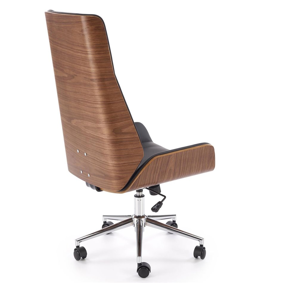 Office chair Hebstero, walnut/black color, eco leather, H114-122x65x60cm, seat height 46-54cm