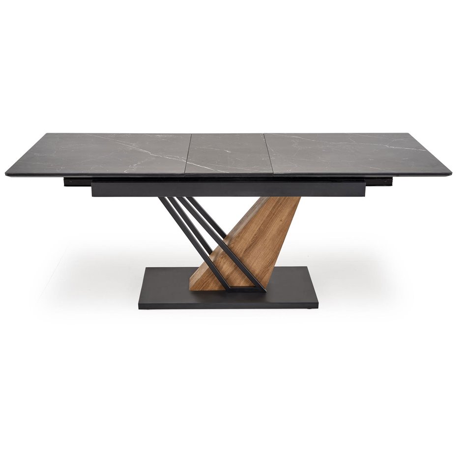 Extendable dining table Holant, black/oak pattern/gold colors,, 140-180x90cm H76cm 