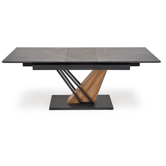 Extendable dining table Holant, black/oak pattern/gold colors,, 140-180x90cm H76cm 