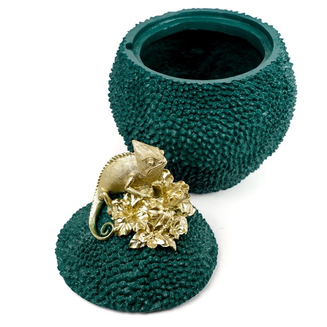 Deco figurine box with lid Lizard, green/gold color, H35.5x25x24cm