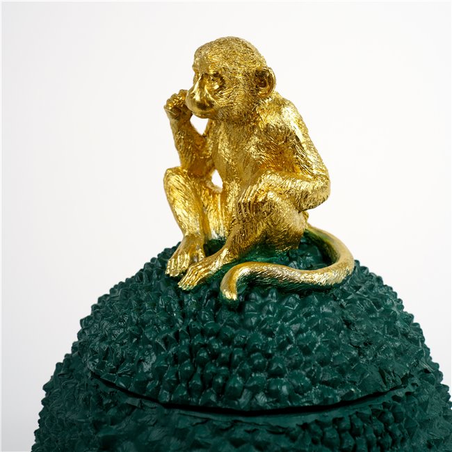 Deco figurine box with lid Monkey, green/gold color, H29.5cm, D20cm