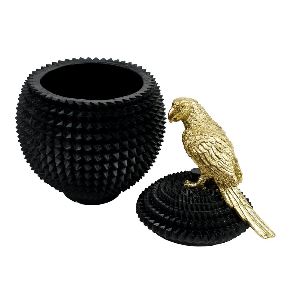Декоративная посуда с крышкой Bird, черный/золотой цвет, H28.2cm, D17cm