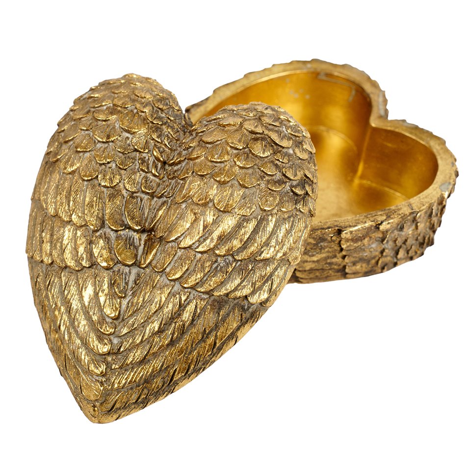 Deco figurine box with lid Heart, gold color, H5.5x12x10.3cm