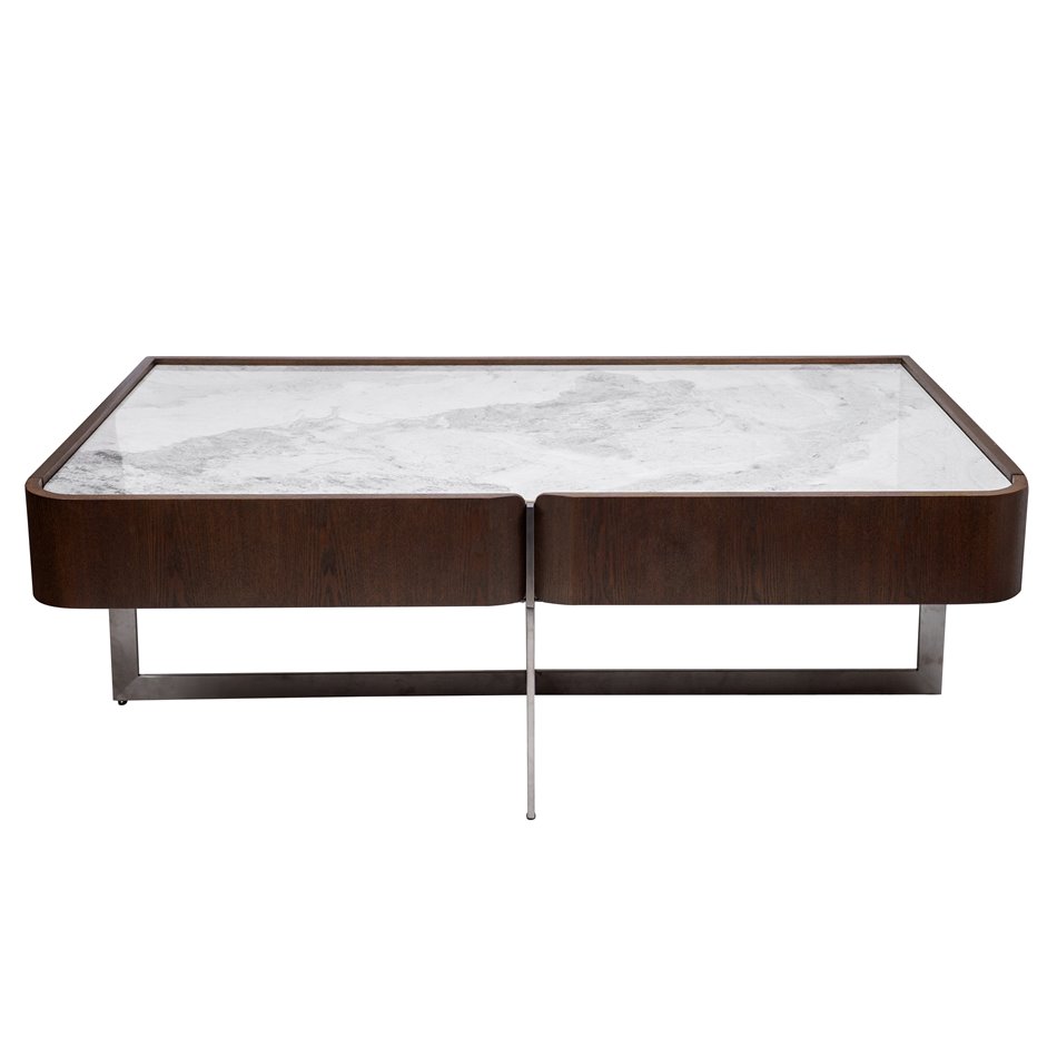 Cofee table Rondola COFF, sintered stone/ash venner/metal, H45x130x70cm