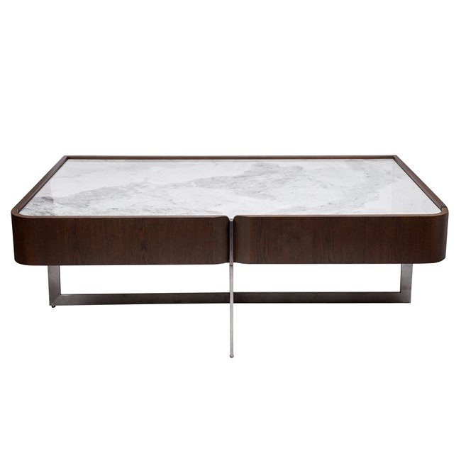 Cofee table Rondola COFF, sintered stone/ash venner/metal, H45x130x70cm
