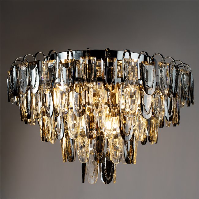 Pendant lamp Seaton 12, gray/chrome color, H46-100cm, D50cm, E14x12 40W(MAX)